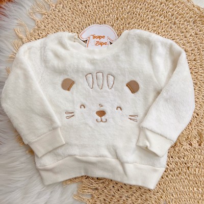 Conj. Casaco de Pelinho Bebê Tigre e Calça de Moletom - Off White